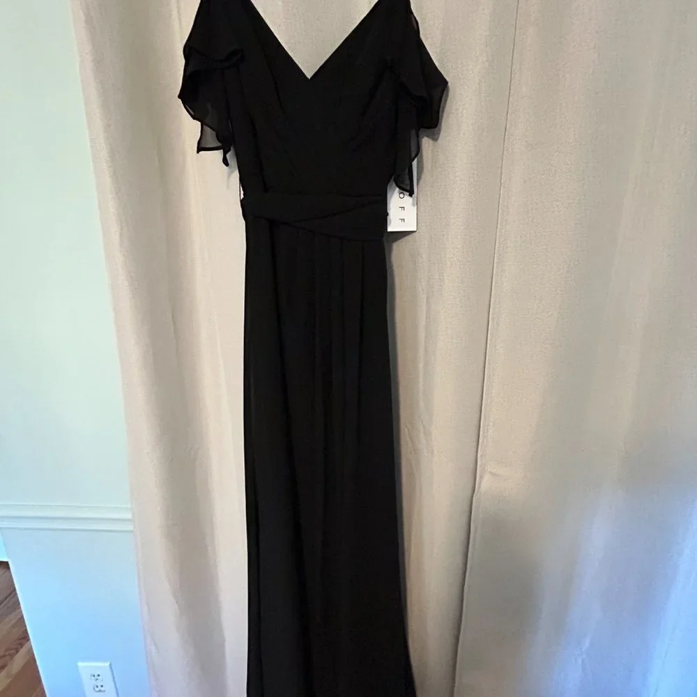 Bill Levkoff Black Chiffon Off The Shoulder A-line Dress - Picture 2 of 7